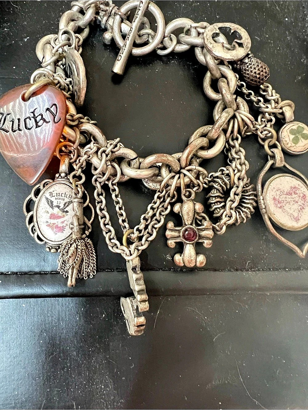 Lucky Brand California Music Charm Toggle Bracelet Silver & Pink